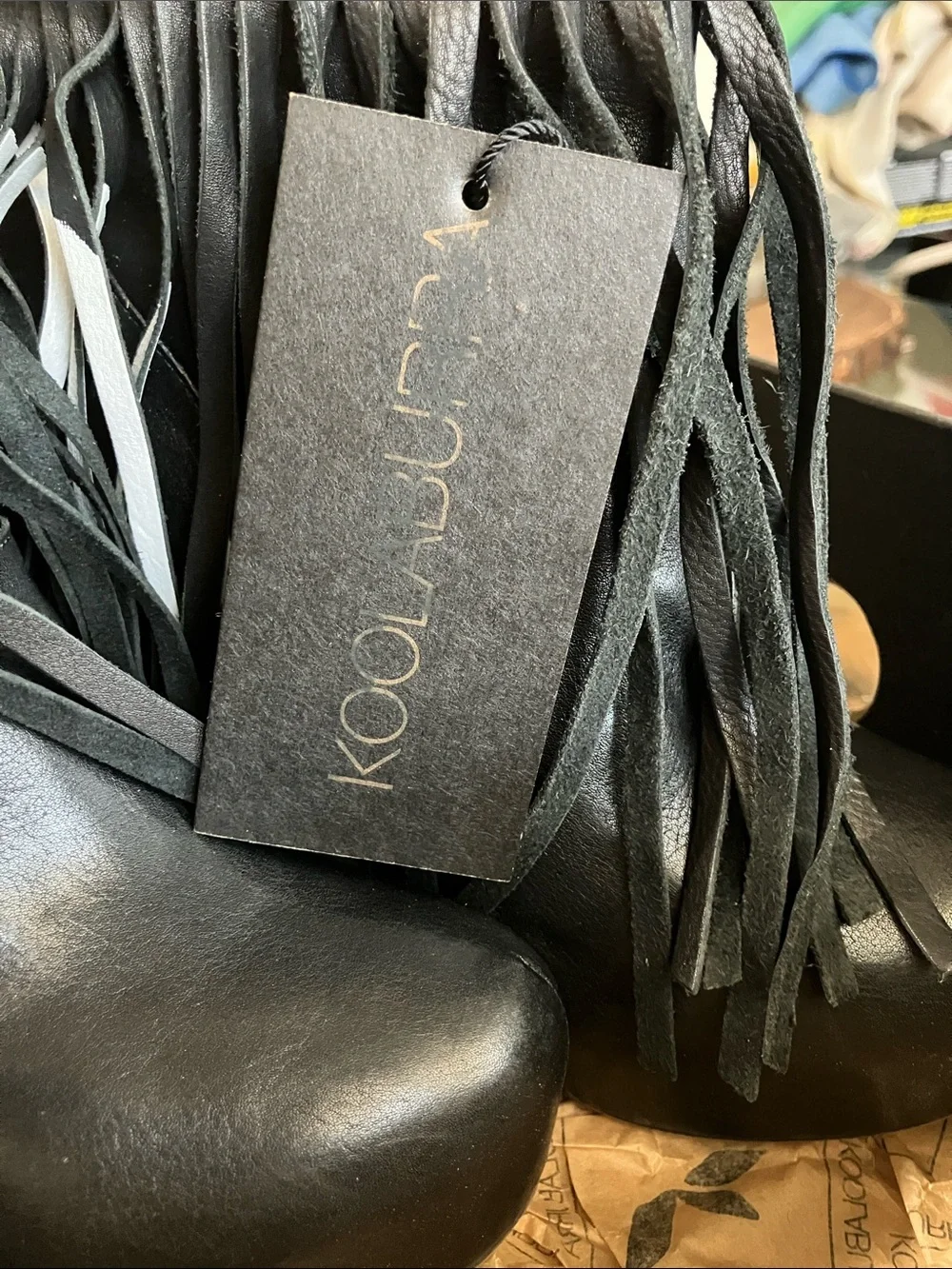 Koolaburra Black Leather Fringe Wedge Ankle Boots
